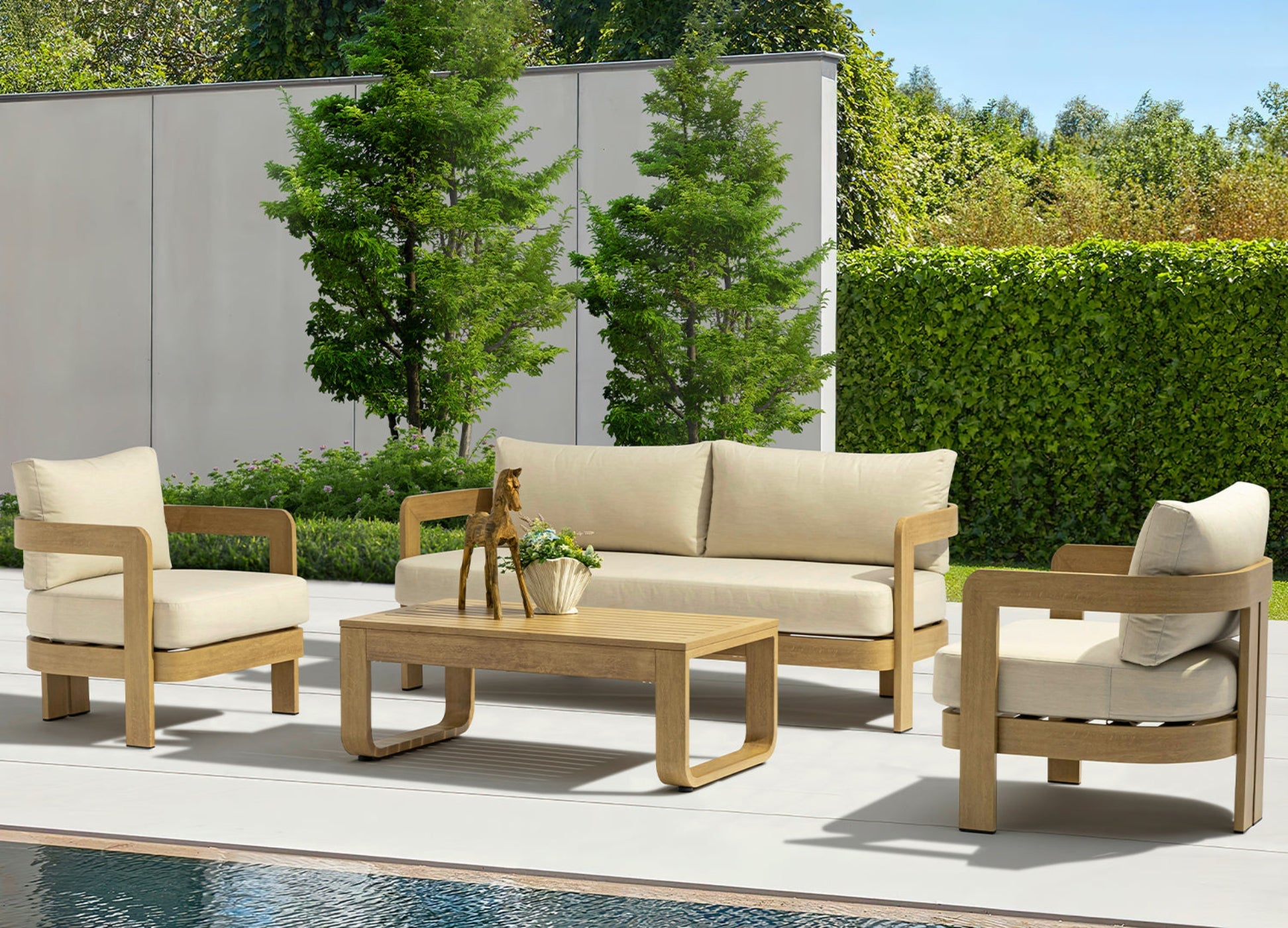 Whiteline Modern Living Sally 4 Piece Outdoor Lounge Set in Beige Color - COL2005-BEI