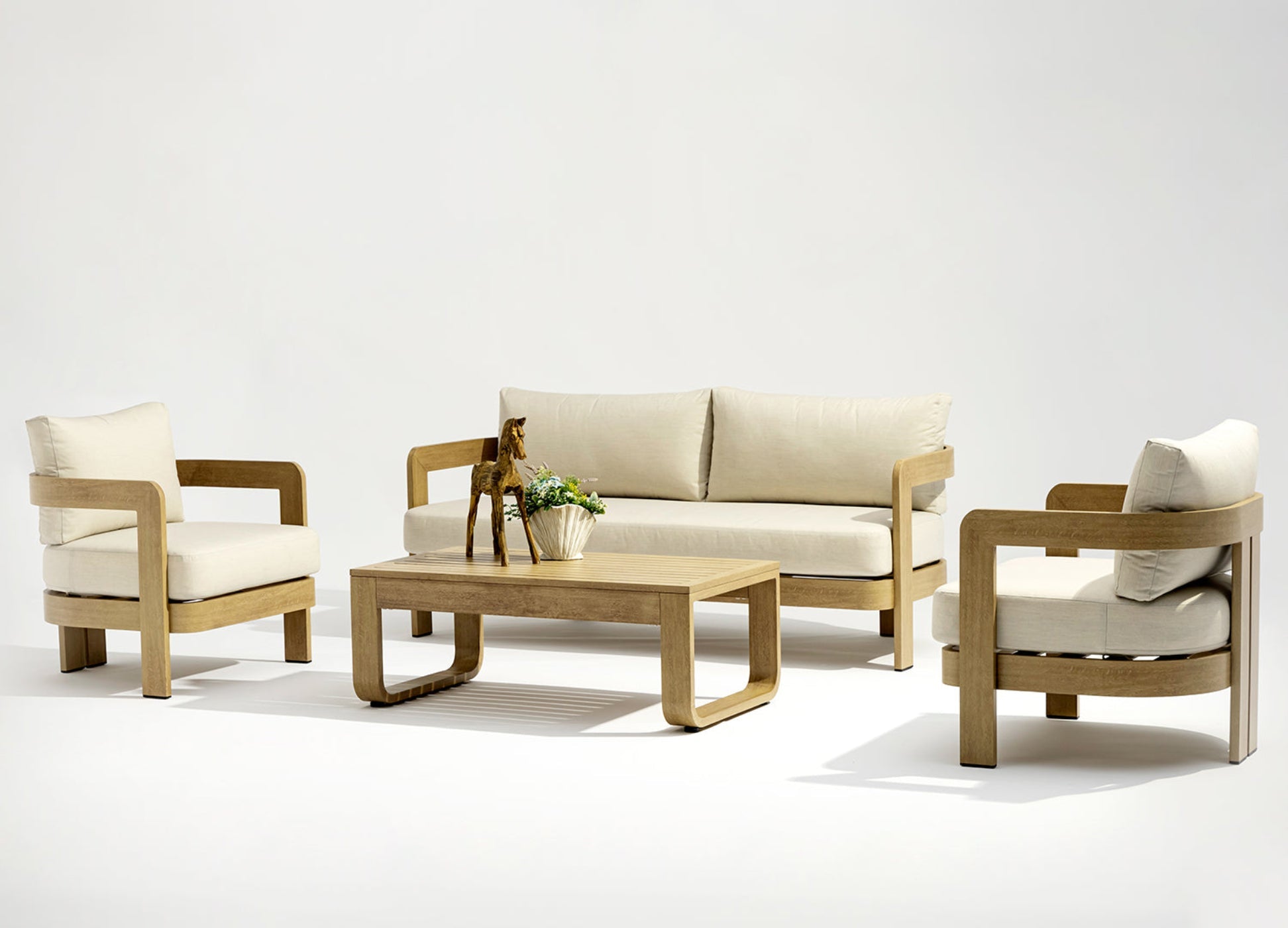 Whiteline Modern Living Sally 4 Piece Outdoor Lounge Set in Beige Color - COL2005-BEI