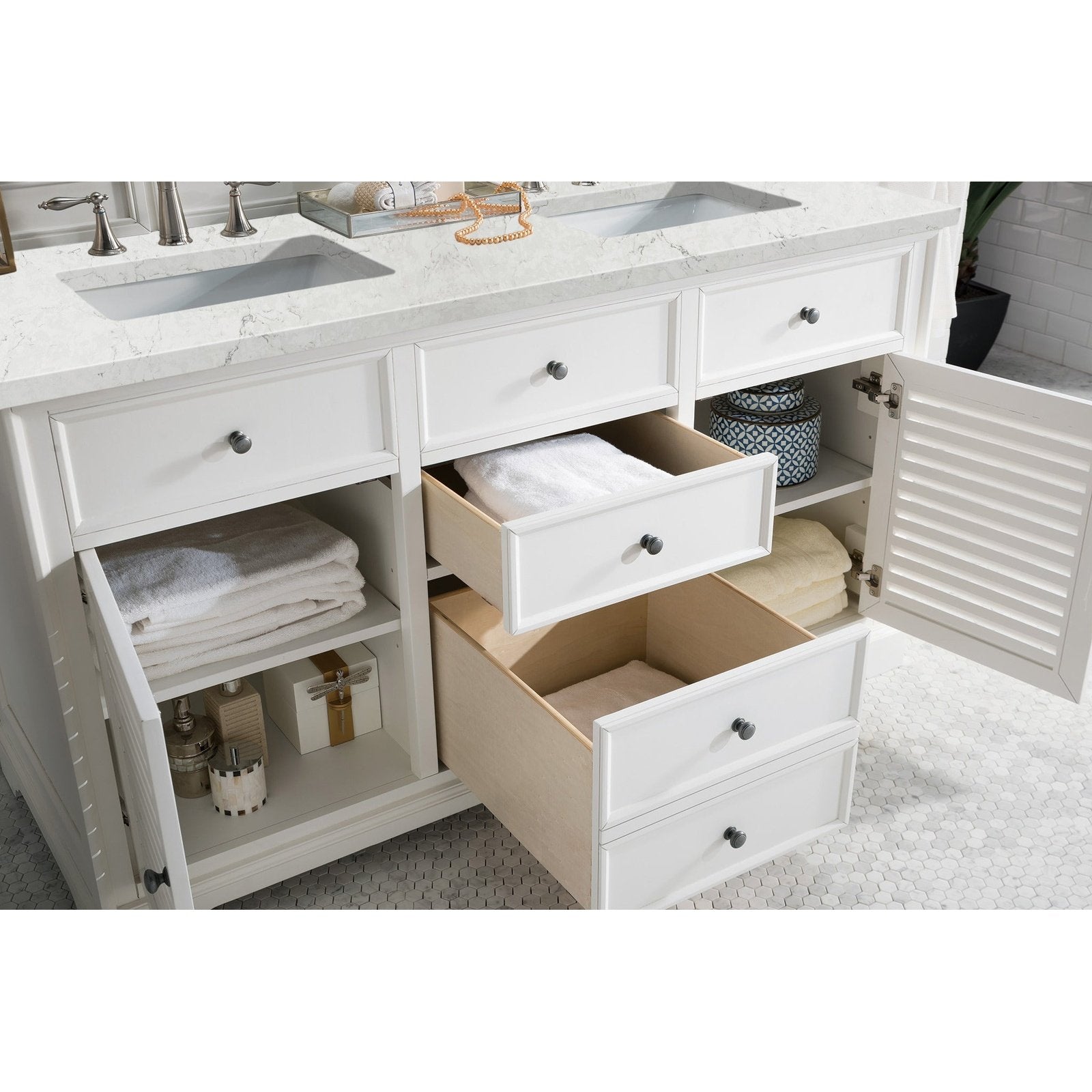 James Martin Vanities Savannah 60" Bright White Double Vanity - 238-104-V60D-BW-3AF