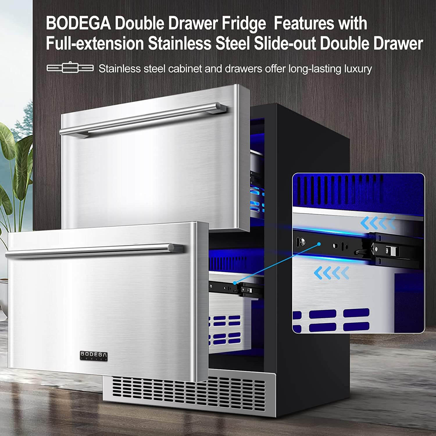 BODEGACOOLER 24 Inch Outdoor Drawer Beverage Refrigerator 149 Cans