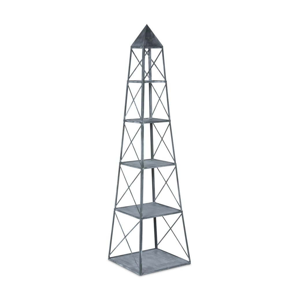 Park Hill Collection Stackable Galvanized Obelisk - Versatile Display Shelf with Five Tiers and Artisan Hand-Finished Design - EGG30252