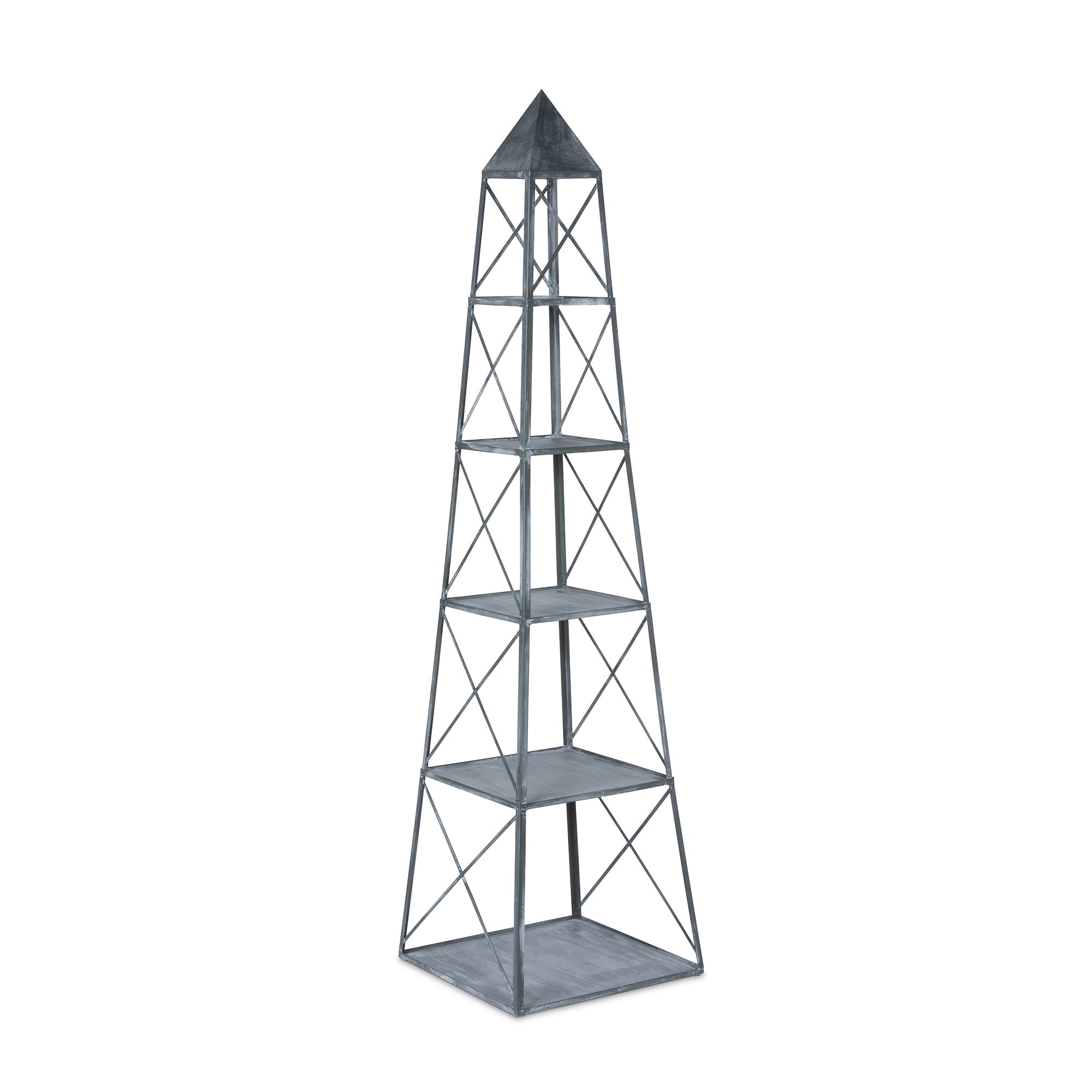 Park Hill Collection Stackable Galvanized Obelisk - Versatile Display Shelf with Five Tiers and Artisan Hand-Finished Design - EGG30252