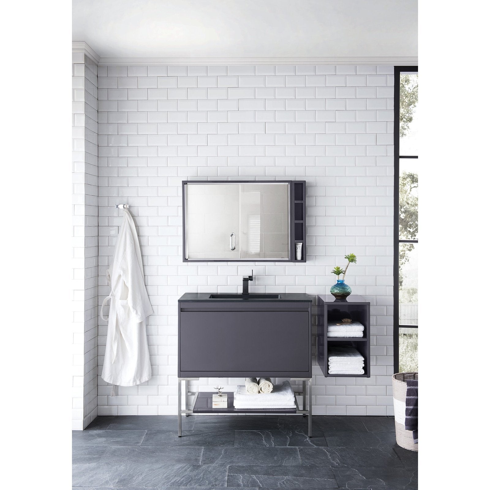 James Martin Vanities Milan 35.4" Square Cube Mirror - 803-M35.4-GW
