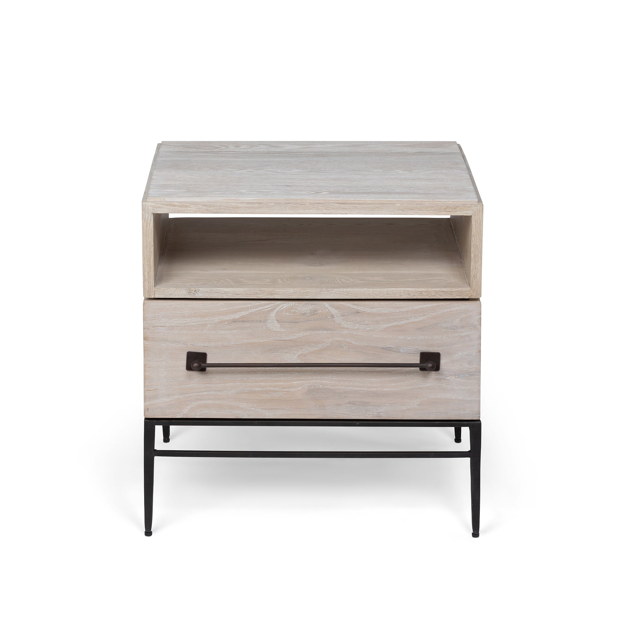 Park Hill Collection Monterey Side Table: Stylish Whitewashed Oak Nightstand with Drawer and Open Shelf for Versatile Storage - EFC30030