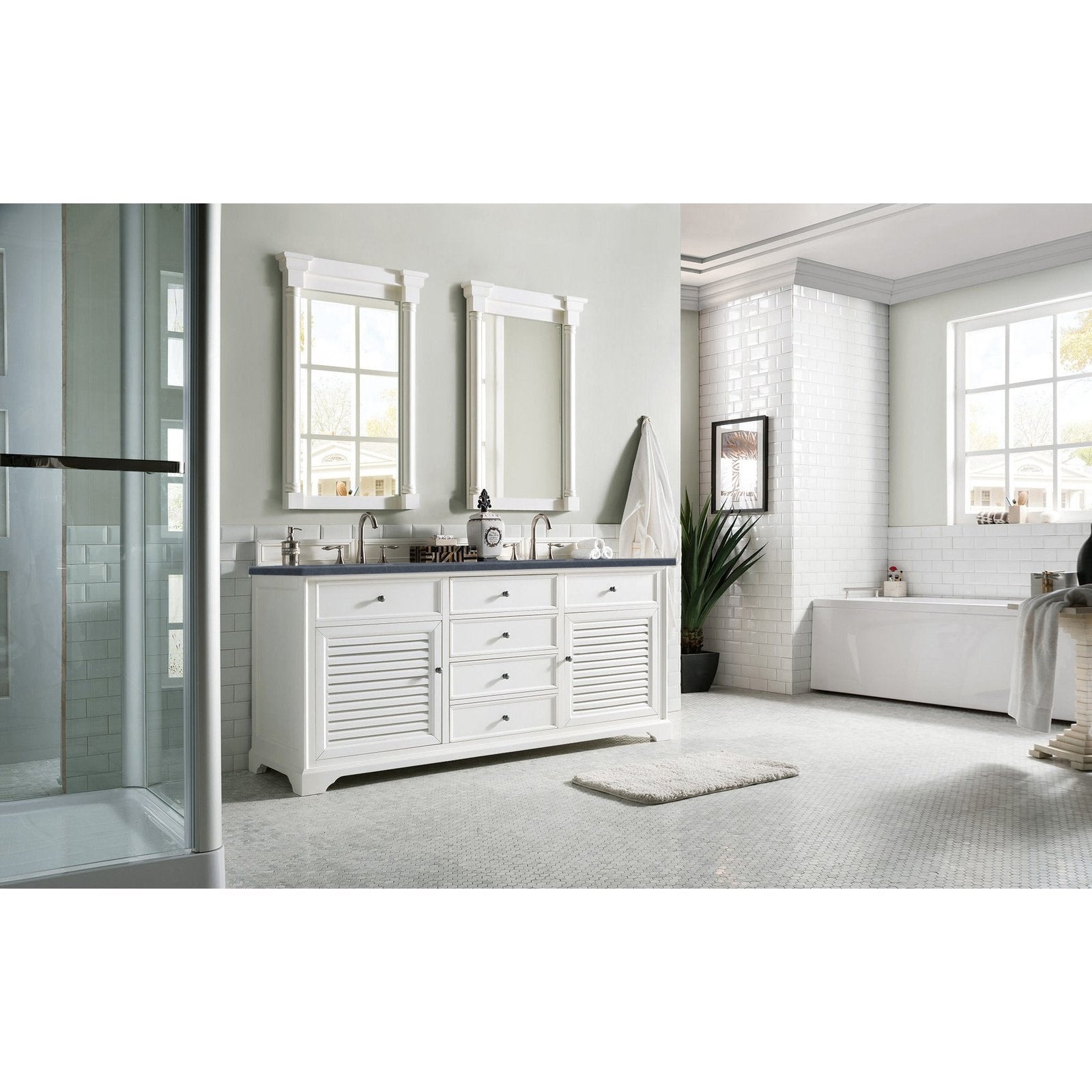 James Martin Vanities Savannah 72" Bright White Double Vanity - 238-104-V72-BW-3AF
