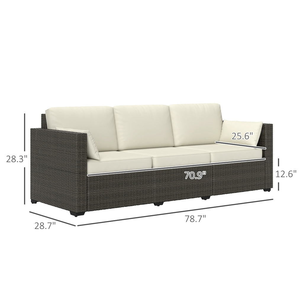 Outsunny 3-Seater PE Wicker Deep Seating Outdoor Sofa with Removable Cushions Cream White - 860-308V00CW
